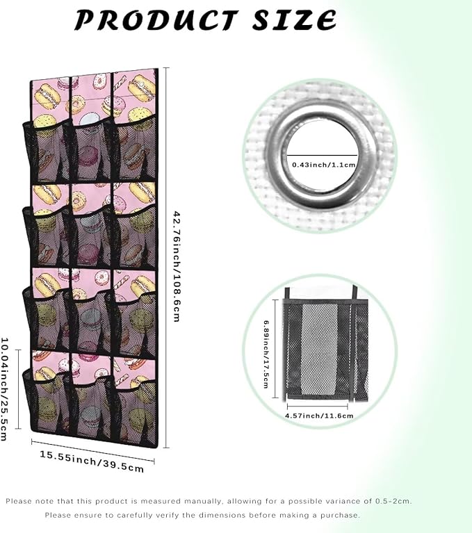Foldable Over the Door Organizer with 12 Pockets, Storage Hanging Bag Behind the Door, Space Saving Design for Small Spaces, Dessert Donut