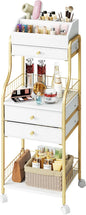 SWTYMIKI Rolling Makeup Organizer Cart - Floor Skincare Storage with Non-woven Drawers, Vanity Organizer Cosmetic Display Cases with Wheels, Cabinet for Skin Care Perfume Nail Polish Brush Hair Tool