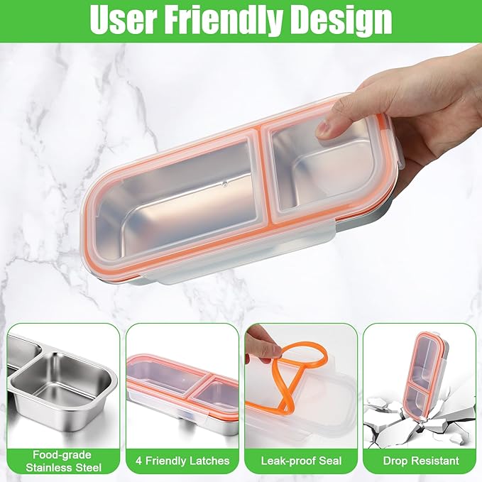 Palksky Bento Snack Containers Stainless Steel for Adult, Reusable Metal Lunch Boxes with Lids, Divided Food Storage Containers for Office, Gym, Travel, Outdoor