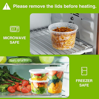 NEEBAKE 100 Set 8 oz Deli-Containers-with-Lids-Airtight-Plastic-Food-Storage-Containers-with-Lids-Soup-Slime-Overnight-Oat-To-Go-Containers