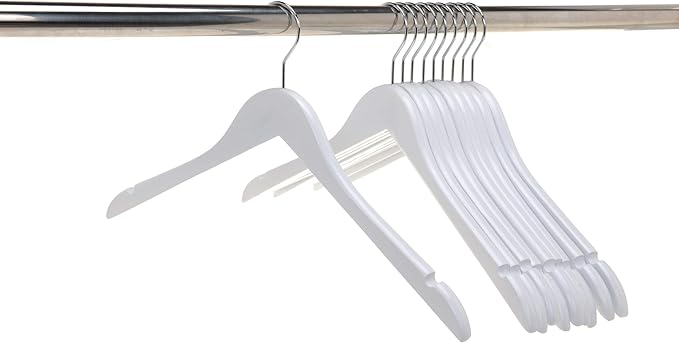 Quality Semi Curved White Wooden Suit Hangers, 80-Pack Smooth Finish Solid Wood Coat Hanger with Swivel Hook, Jacket, Pant, Dress Clothes Hangers White, 80