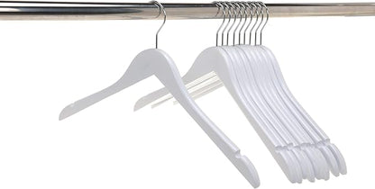 Quality Semi Curved White Wooden Suit Hangers, 80-Pack Smooth Finish Solid Wood Coat Hanger with Swivel Hook, Jacket, Pant, Dress Clothes Hangers White, 80