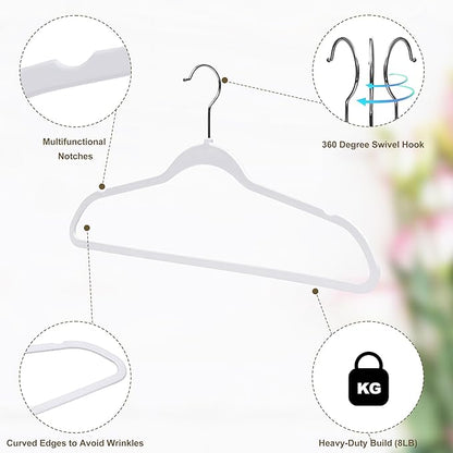 Quality Hangers 200 Pack Slim Plastic Hangers for Clothes - 16.5" Won't Crease Your Clothes, Heavy Duty Non-Velvet White Hangers, 360° Swivel Chrome Hook Dresses Coats Shirts