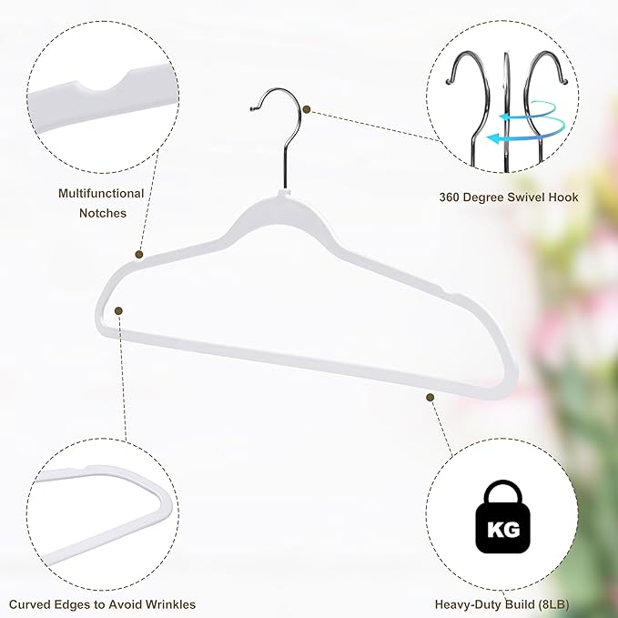 Quality Hangers 10 Pack Slim Plastic Hangers for Clothes - 16.5" Won't Crease Your Clothes, Heavy Duty Non-Velvet Black Hangers, 360° Swivel Chrome Hook Dresses Coats Shirts (10, White)
