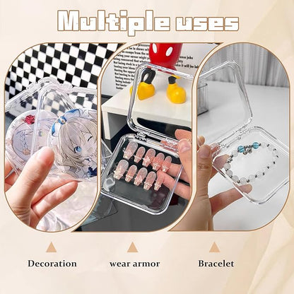 Press on nail storage 14 PCS Acrylic Nail Storage Box - Portable Versatile Organizer for Press - On Nails, Jewelry and More with 60 Pcs Adhesive Double Sided Tape