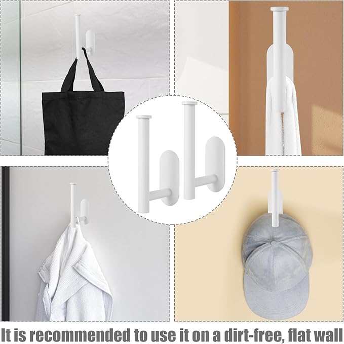 PEUTIER 2pcs Hat Racks for Baseball Caps, No Drill Hat Hooks for Wall Stainless Steel Hat Storage Organizer Self-Adhesive Hat Hanger for Door Bedroom Closet (White)