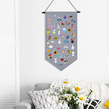 Kunyeah Wall Hanging Brooch Organizer Storage Case Colorful Canvas Pin Board Stand Enamel Pin Badge Hanging Holder Display Banner Earrings Collection Holder - Pins No Included (Gray)