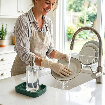 MicoYang Silicone Bathroom Soap Dishes with Drain Spout-Bathroom and Kitchen Sink Organizer,Sponge Holder,Dish Soap Tray,Perfect for Dispenser,Scrubber,Bottle,Cup on Sink or Counter-Green 4.9"×3.2"