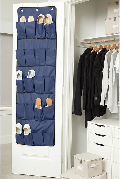 Covermates Keepsakes Over the Door Shoe Organizer – Heavy-Duty Hanging Footwear Storage with 20 Pockets and Stainless Steel Hooks – Space-Saving Closet & Bedroom Organization, Blue