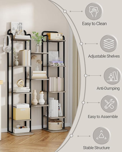 Hzuaneri 8 Tiers Vertical Shoe Rack, Narrow Shoe Tower, Tall Shoes Shelf with 2 Hooks, Adjustable Shelves, Corner Shoes Shelves for Small Spaces, Entryway, Living Room, Greige SR04305B