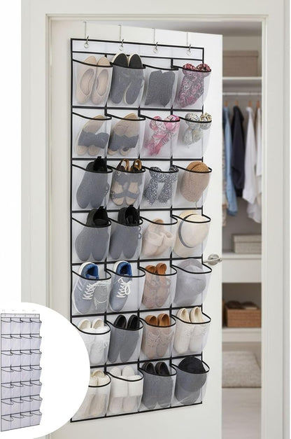 Over the Door Shoe Organizer for Bedroom Door with Multiple Pockets - Hanging Shoe Storage Bag Caddy