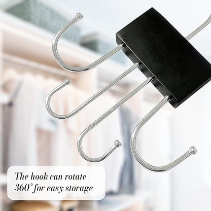 Belt Hanger for Closet Rotatable Belt Rack Closet Accessories Organizer Four Hooks for Belt Bra Tank Top Tie Black