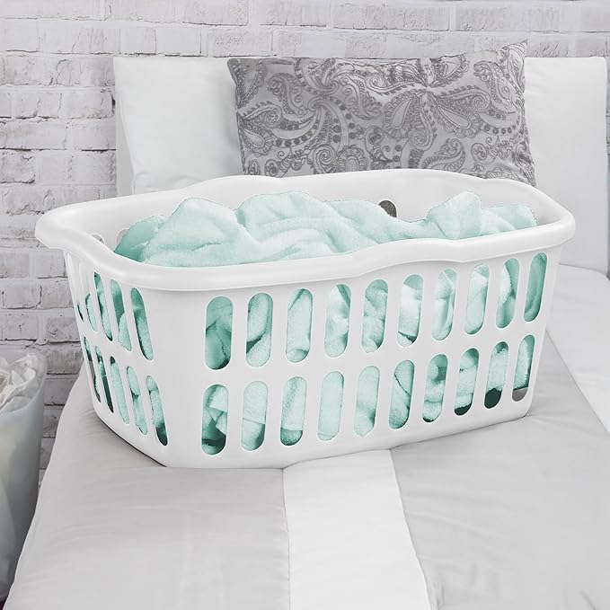Sterilite 12-Pack Rectangular Laundry Basket, Plastic Clothes Hamper, 1.5 Bushel, White - Dirty Clothing Storage Organizer with Handles for Bedroom, Bathroom, and Closet