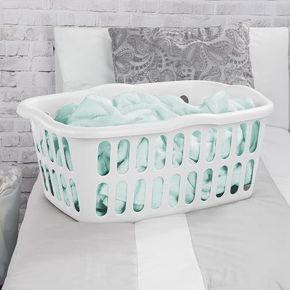 Sterilite 12-Pack Rectangular Laundry Basket, Plastic Clothes Hamper, 1.5 Bushel, White - Dirty Clothing Storage Organizer with Handles for Bedroom, Bathroom, and Closet