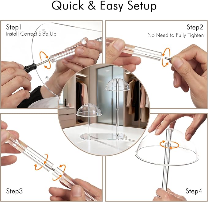 Hat Display Stand with Clear Acrylic Dual-Rod Dome Support, 2-Tier Desktop Holder for Baseball Caps, Cowboy Hats & Wigs, Modern Organizer for Bedroom, Closet or Retail Use