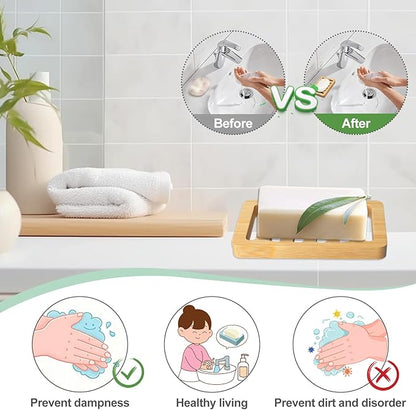 Natural Bamboo Soap Dish and Holder Elegant Design Self Draining Soap Tray for Shower Bar Soap Holder Perfect for Bathroom Sink and Kitchen
