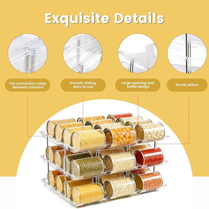 Can Organizer for Pantry, Stacking Can Storage Organizer Pantry, Automatic Can Rack for Fridge, 3Tire 3 Columns Can Holder for 36 Cans, Canned Goods Organizer Suitable for Cabinet Pantry Countertop