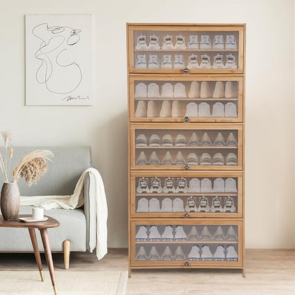 10 Tier Shoe Rack Organizer with Door, 40 Pairs Entryway Shoe Storage Cabinet Narrow Shoe Organizers and Storage Shoe Rack for Entryway Bedroom Hallway (Brown)
