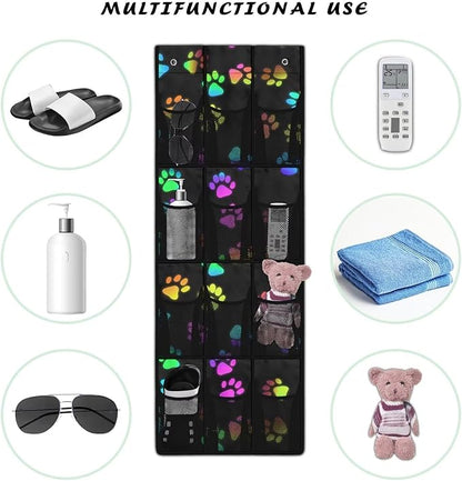 Over The Door/Wall Shoe Organizer, Large Hanging Shoe Organizer for Closet with 12 Clear Mesh Pocket for Bathroom, RV, Pantry,Dog Paws