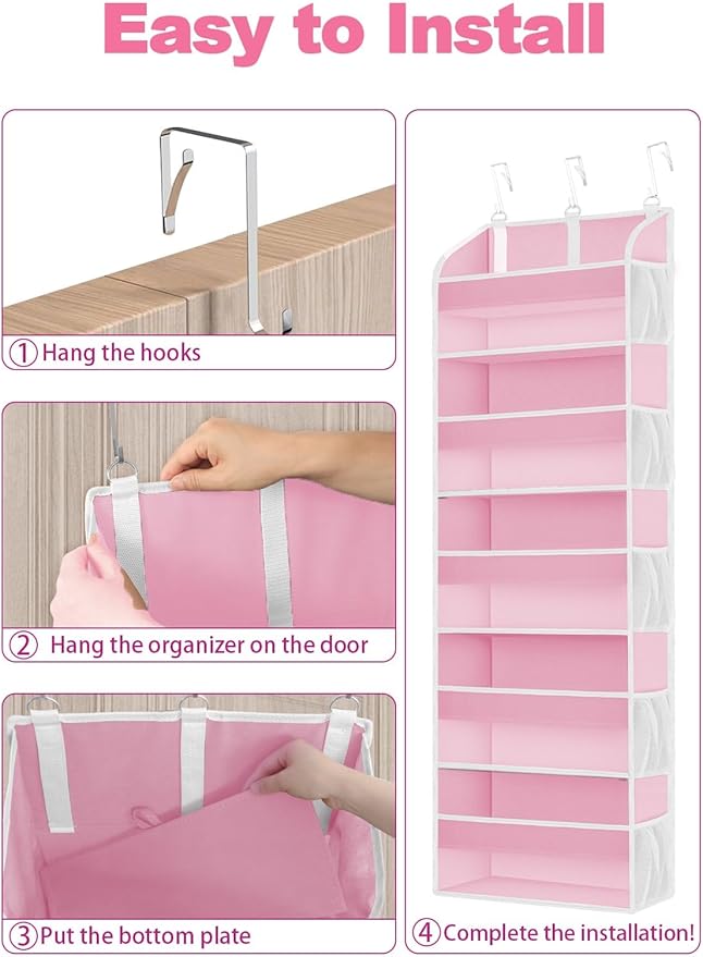 TAHAVICE 2 Pack Over The Door Storage Organizer with 5 Pockets 10 Mesh Pockets, 44 lbs Weight Capacity Door Hanging Organizers and Storage for Bedroom,Bathroom,Nursery,Kidroom,Babyroom