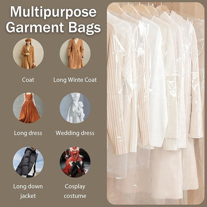 50 Pack 71 Inch Clear Plastic Garment Bag, Extra Long Dry Cleaning Bag, Dry Cleaner Hanging Clothes Cover, Hanging Clothes Storage for Long Dresses, Home Storage, Travel, Moving - Dust-proof