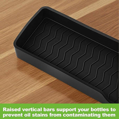 30 Inch Magnetic Stove Top Shelf | 3-Zone Kitchen Organizer with Anti-Slip & Anti-Fall Design | Heat Resistant (-40°F to 446°F) Food-Grade Silicone Spice Rack for Flat-Top Stoves, Black