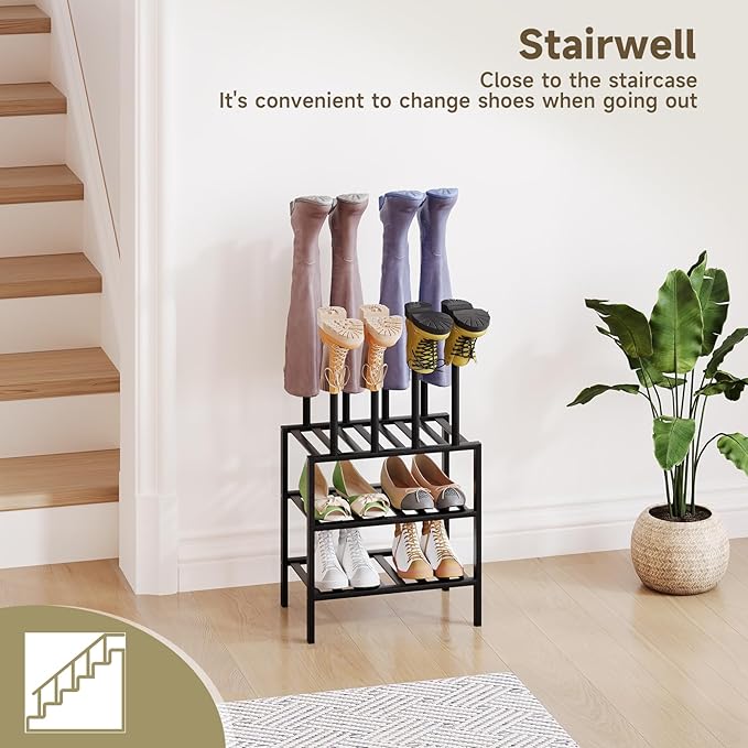 Boot Rack for Tall Boots Organizer,3-Tier Multiuse Shoe Rack and Boot Storage Rack,for Tall Boots,Sneakers,High-Heel (Black, 3-Tier-Short)