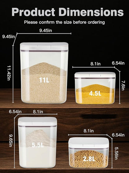 LivLab Mker Rice Dispenser 20Lbs - Flour Brown Sugar Container With One-Press Lid | Bpa-Free Clear Pet Airtight Food Container With Scoop| Stackable Cereal Storage Keeper 9.4x9.4x11.4in 11L /11.6Qt