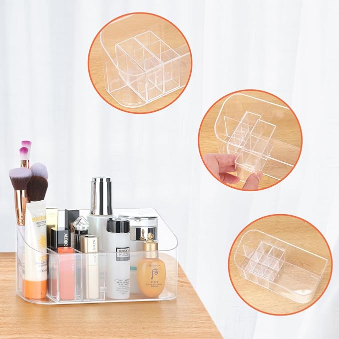 Clear Makeup Tray Holder Organizer Cosmetic Display Case, Small Makeup Organizer for Vanity Bathroom Counter Countertop Tabletop Desktop Vanity Drawers (Clear)