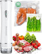 Mehomeli Compact Vacuum Sealer for Food (Vacuum Sealer Machine + 10 Reusable Vacuum Bags), Powerful Handheld Vacuum Sealer Machine, Seal Food 6X Fresh Longer, Portable & Wireless, Easy-Clean