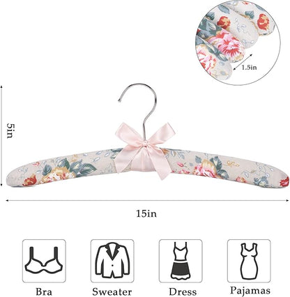 NEOVIVA Padded Hangers for Women Clothing, Floral Padded Clothes Hangers for Women, No Shoulder Bump Hangers for Adult, Padded Clothes Hangers for Women Sweaters, Dresses, Suits (10 Pack)