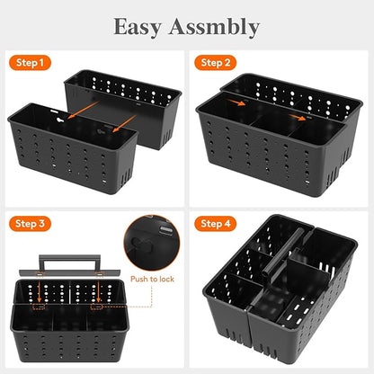 Lifewit Shower Caddy Portable, Cleaning Supplies Caddy Organizer with Handle and Adjustable Dividers, Plastic Shower Basket for Dorm Room Essentials, College, Bathroom, Black, 1 Pack