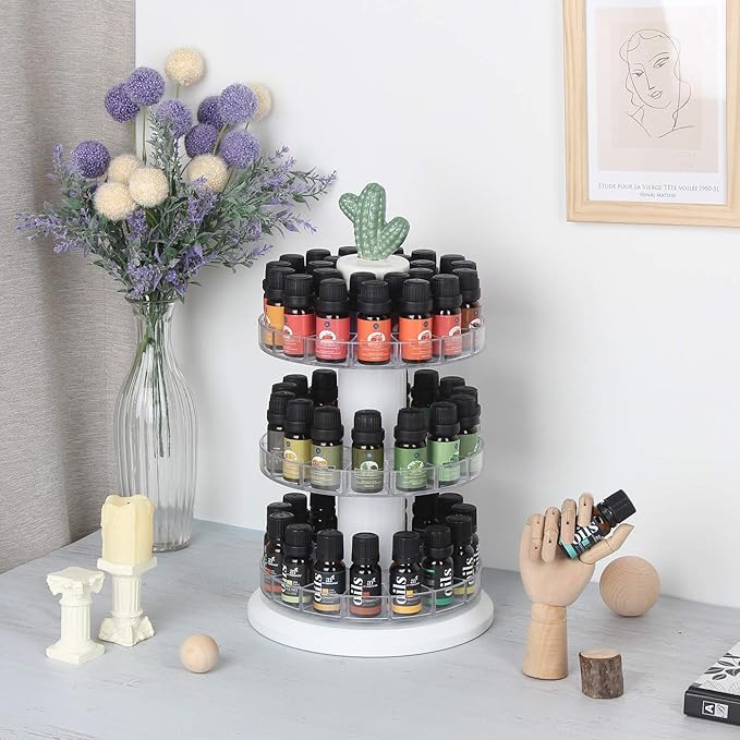 J JACKCUBE DESIGN Rotating Essential Oil Display Stand Spinning Rack for 45 Bottles(up to 72) Organizer 3 Tier Storage Holder -MK505B (3 Tier)