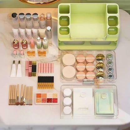 Makeup Organizer with Drawers for Vanity,Bathroom Countertop Organizer with Brushes Holder,Skincare Storage Organizer,Perfect Cosmetic Display Case for Skincare,Lipstick and Beauty Essential (Green)