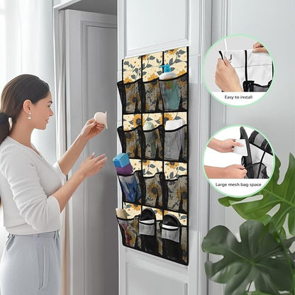 12 Large Pockets Over the Door Shoe Organizer Sunflower Hanging Shoe Rack for Closet Shoe Organizer Door Hanger for Bedroom Bathroom
