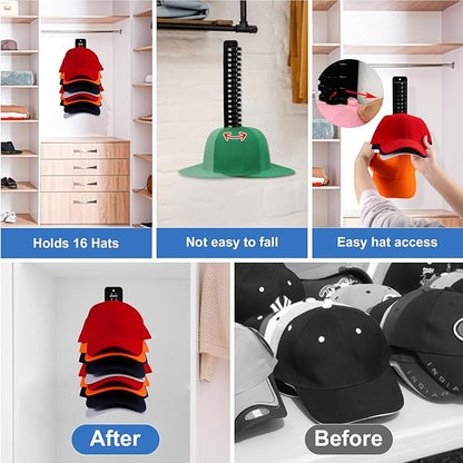 MAGTSMEI Hat Rack for Wall, 2 Packs Hat Organizer for Baseball Caps Adhesive Hat Hooks Hold Up to 32 hats, Hat Storage Display Hat Hanger Holder for Door Closet, Patent Pending