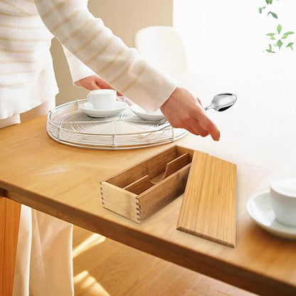 Chopsticks Storage Box with Lid - Bamboo Silverware Storage Utensil Drawer Organizer - Japanese Chopsticks Boxes with Lid - Cutlery Box Utensil Holder Container for Home Kitchen