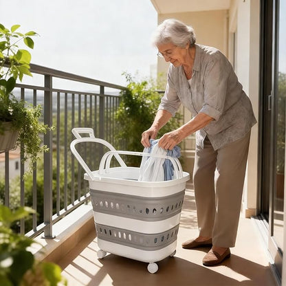 50L Collapsible Plastic Laundry Basket Hamper with Wheels, Foldable Laundry Basket with Handles, Pop Up Storage Container Organizer for Washing Storage