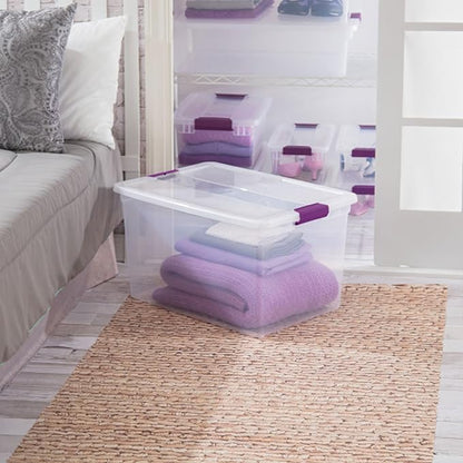Sterilite 66 Qt ClearView Latch Storage Box, Stackable Bin with Latching Lid, Organize Clothes, Blankets, Items in Closet, Clear Base and Lid, 24-Pack
