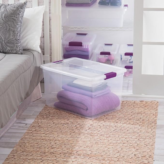Sterilite 66 Qt ClearView Latch Storage Box, Stackable Bin with Latching Lid, Organize Clothes, Blankets, Items in Closet, Clear Base and Lid, 12-Pack