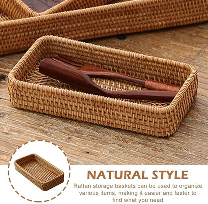 8in Rattan Bathroom Vanity Tray, Toilet Tank Basket, Bathroom Decor Box, Small Narrow Guest Towel Holder for Vanity, Countertop, Bathroom, Kitchen and Cabinet Storage(Color:Wood)
