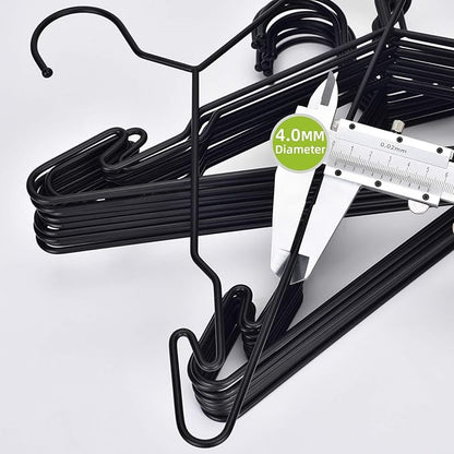 Heavy Duty Metal Hangers with Unique Hook Design Durable & Sturdy Coat Hangers 4mm Thick Withstands 25lbs Weight Smooth Powder Coated Finish Compact Shirt Hangers - 20 Pack Black