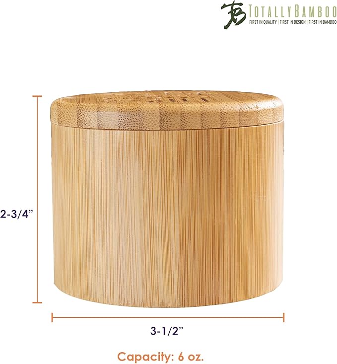 Totally Bamboo Salt Cellar Bamboo Storage Box with Magnetic Swivel Lid, 6 Ounce Capacity, "Take Life with a Grain of Salt" Engraved on Lid