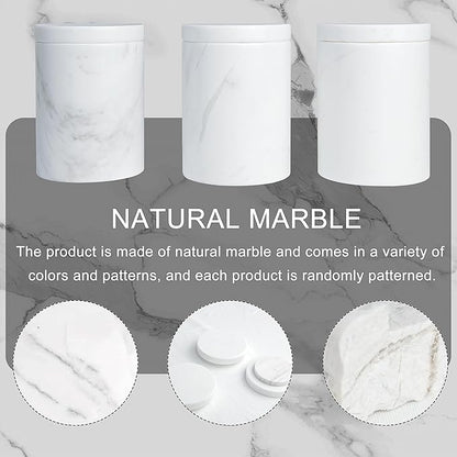 Marble Canister with Lid Natural Qtip Holder for Cotton Swabs, Balls, Pads, Floss Picks, Bath Salts - Vanity Makeup Storage Organizer Bathroom Essentials Accessories Decor White (DL011)