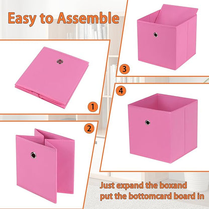 Foldable Storage Cubes Bins ,11 Inch Cloth Storage Cube Fabric Storage Box Cubes Organizer Baskets with Dual Handles for Home Organizer Set of 8 (Pink)