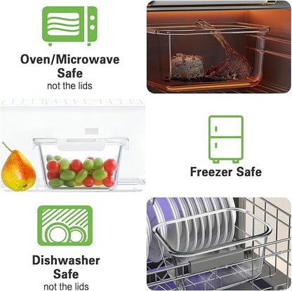 HOMBERKING 4 Pieces 63oz/8cup Large Glass Food Storage Containers with Lids, Meal Prep Containers, Airtight Bento Boxes with Leak Proof Locking (2 Containers 2 Lids), Microwave,Oven,Fridge Safe-White