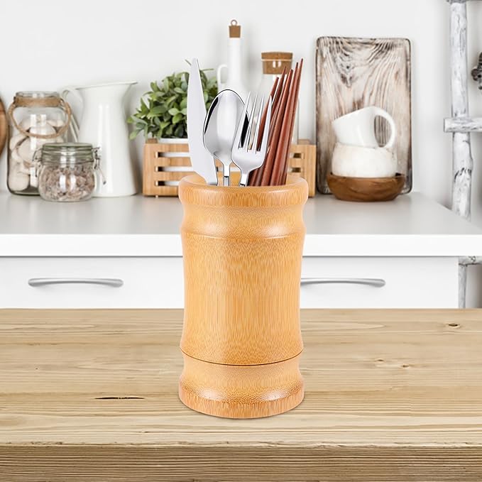DOITOOL Bamboo Chopsticks Holder 6.29X3.54X3.54In Kitchen Utensil Organizer Cup Flatware Storage Canister for Home Restaurant and Food Service