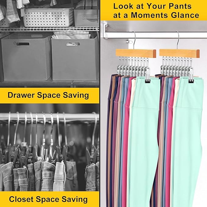 Legging Organizer for Closet, Pants Hangers with Clips Holds 20 Leggings, Jeans, Hats, Shorts, Socks, 360° Rotating Space Saving Hanging Clothes Organizer for Closet Organizers and Storage 2Pcs