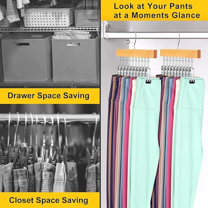 Legging Organizer for Closet, Pants Hangers with Clips Holds 20 Leggings, Jeans, Hats, Shorts, Socks, 360° Rotating Space Saving Hanging Clothes Organizer for Closet Organizers and Storage 2Pcs