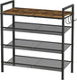 4 Tier Shoe Rack, Shoe Rack for Front Door Entrance with Hook, Steel Frame and Adjustable Mesh Shelves, Metal Shoe Organizer for Entryway, Bedroom, Closet